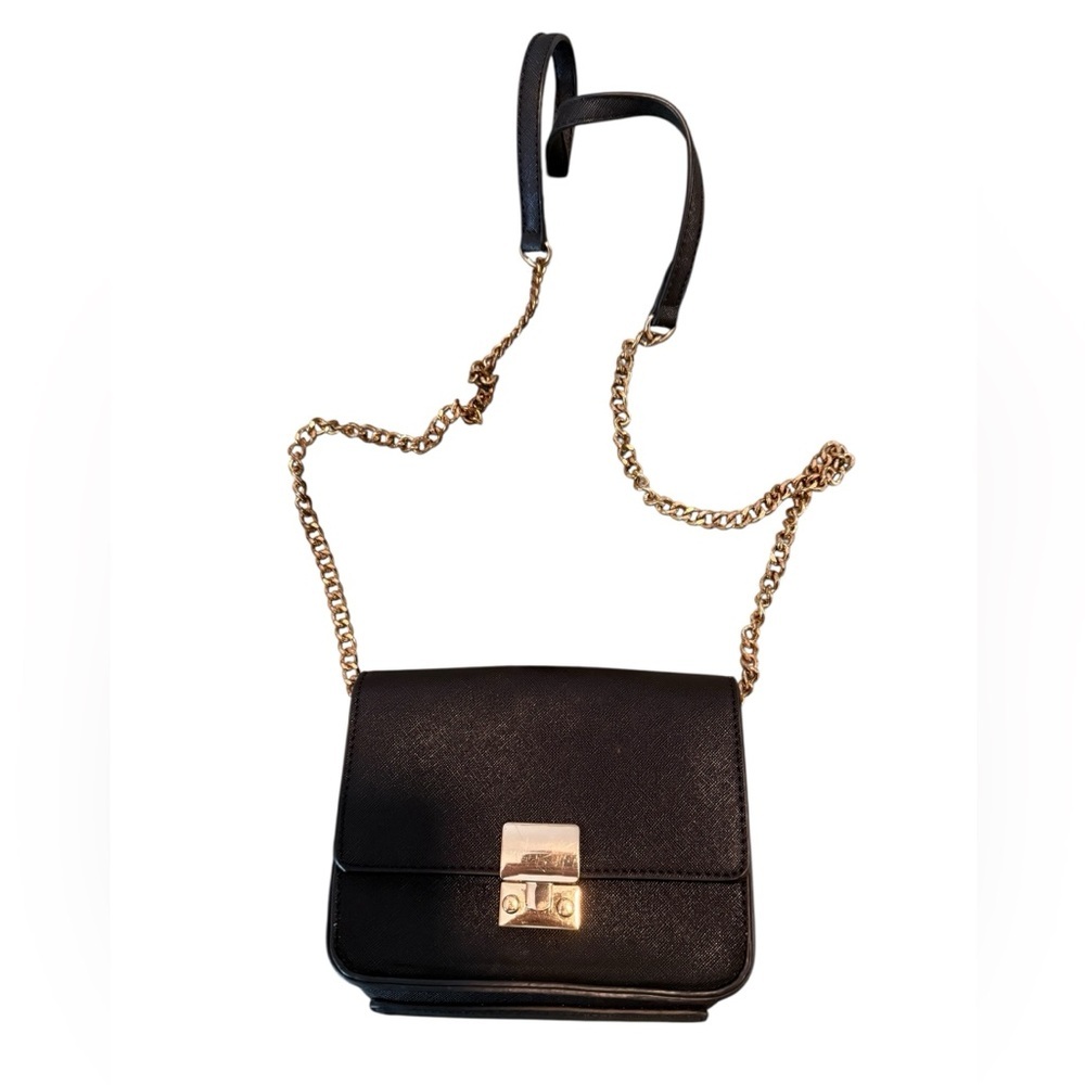 Black Crossbody Bag with Gold Chain Strap